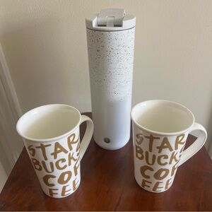 White Speckled Travel Mug with two graffiti 12oz mugs